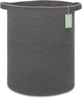 Large Cotton Rope Laundry Hamper 72L, Tall Baby Nursery Hamper, Woven Storage Basket for Living Room Bedroom, Laundry Basket for Storage Toys Clothes Towels, 16”x 22”, Dark Gray