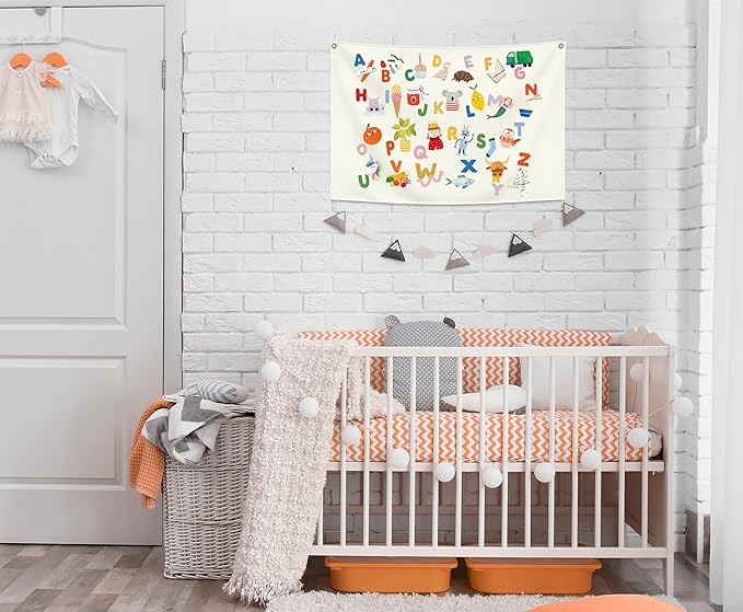 Educational Alphabet Numbers Rectangular Banner Flag Sign Wall Decor Gift for Baby Boy Girl Kids,Nursery Homeschool Bedroom Reading Room-ABC Theme-Baby Present Shower,Birthday Christmas Gift