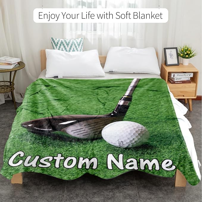 Personalized Custom Golf Blanket - Super Soft Flannel Throw Blankets with Name & Number - 40" x 50" for Kids, Boys, Girls, Women, Men - Golf Lover Gift