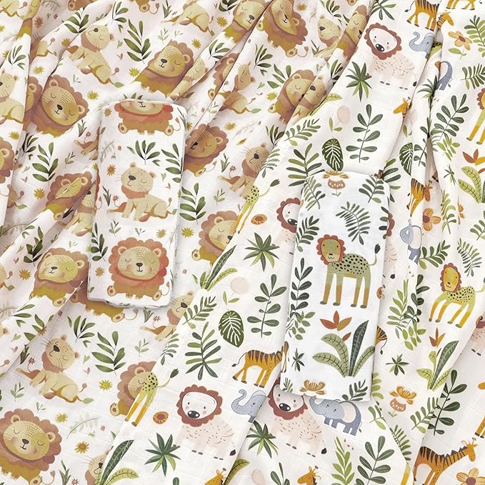 Baby Muslin Swaddle Blankets,2 Pack Receiving Blanket Baby Girl & boy,Large47 x 43 inches,Soft & Skin Friendly Swaddle Blanket Wrap(Animals)