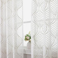 VISIONTEX Sheer Curtains 108 Inches Long 2 Panels Set, Taupe Moroccan Embroidery Texture Geometric Rod Pocket Ivory Voile Tulle Semi Window Treatment Pair for Bedroom, W54 x L108