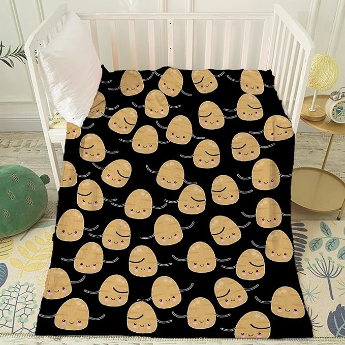 Thuswarm Cute Potato Kawaii Black Flannel Blanket Warm Cozy Soft Funny Print Throw for Bed Couch Sofa 40”×30” XSmall for Pets