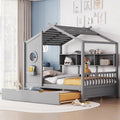 Harper & Bright Designs Full Size Modern House Bed with Roof, Wooden Twin Kids House Bed Frame with Trundle and Storage Shelf, Gray