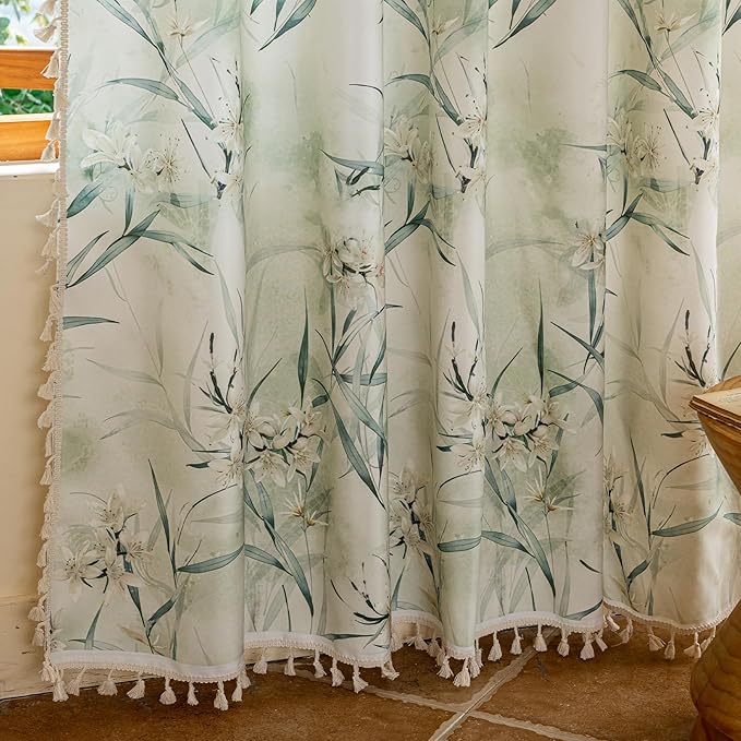 ENJOYBRIDAL White Floral 96 Inch Curtains 2 Panel Set Bedroom Boho Drapes Semi Sheer Dining Room Living Room Rod Pocket Window Curtain Panels Long Farmhouse Country Cute Chic Window Treatments