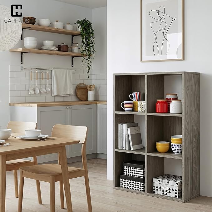 CAPHAUS 11-Inch Cube Storage Organizer Shelf, Home Storage Shelf Divider w/Back, 9-Cube Storage Bookcase, Dark Grey