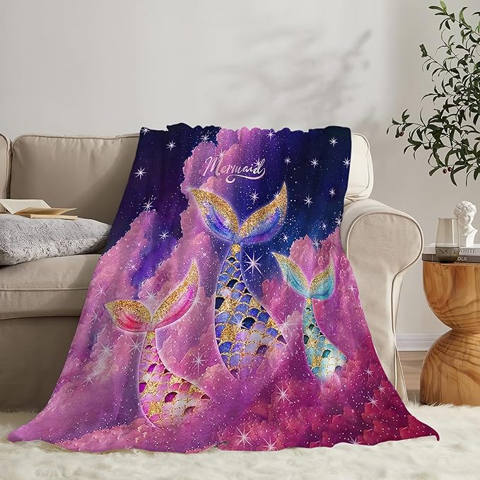 Mermaid Blanket Pink Mermaid Gifts for Girls Boys Woman Kids Lover Throw Blankets Soft Blanket Warm Fleece Flannel Plush Blankets for Bed Sofa Couch 60"x80"