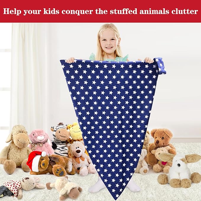 Jorbest Stuffed Animal Storage Bean Bag Chair for Kids and Adults, Stuffed Animal Bean Bag Storage, Luxury Velvet Cover Only (Navy with White Stars 200 L/52 Gal)