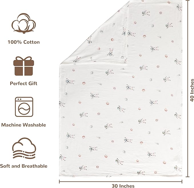 NTBAY 4 Layer Muslin Cotton Toddler Blanket, 30x40 Soft and Breathable Receiving for Newborns and Infants, Perfect for Crib, Stroller, Travel, Lightweight Nursery Blanket, Astronaut's Journey