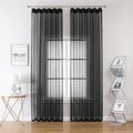 Black Linen Look Sheer Curtains 90 Inches Long 2 Panels, Rustic Textured Light Filtering Drapes, Dark Moody Window Decor, Pinch Pleat Curtain with Hooks