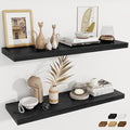 Fun Memories 12 Deep Floating Shelves, 40W x 12D Floating Shelves for Wall Set of 2, Extra Deeper Hanging Wood Shelves for Wall for Living Room Kitchen Laundry Room Kitchen Home Office - Black