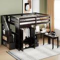 Merax Kids Full Multifunction Loft Bed with Desk/Wardrobe, Wood Storage Loft Bed with Staircase, Bookshelf & Drawers, No Box Spring Needed, Space Saving, Espresso