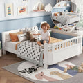 Full Kids Floor Bed Frame with Rails, Wood Low Montessori Platform Bed with Slats Support, Modern Daybed with Detachable Side Rails, Space Saving Kids Beds for Boys Girls Bedroom, White