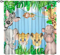 Kids Animals Blackout Curtains Watercolor Cartoon Cute Animals Green Jungle Art Printed for Children Girls Boys Bedroom Nursery Rod Pocket Decoration Window Drapes 2 Panels W36xL63in