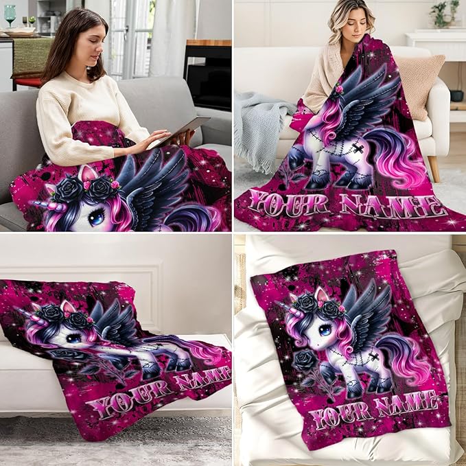 Personalized Unicorn Blanket for Girls - 30" x 40" Unicorn Throw Blankets for Toddler, Kids - Plush Flannel Gifts for Daughter