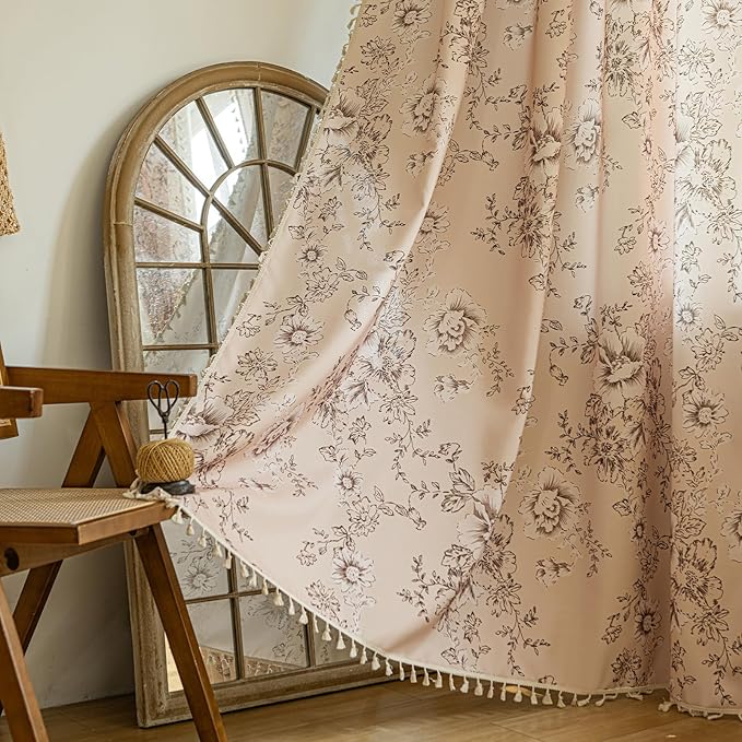 ENJOYBRIDAL Floral Curtains 84 Inches Long 2 Panels Living Room Farmhouse Drapes Bedroom Boho Semi Sheer Flower Window Curtain Panels Floor Length Cute Rod Pocket Botanical Pattern Window Treatments