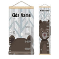 Personalized Kids Name Growth Chart Ruler for Wall Wood Frame Height Measure Chart 13.4x56 in Linen Hanging Height Growth Chart Lovely Bear Before Forest Kids Room Decor