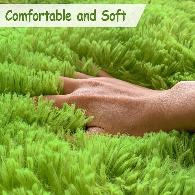 Grass Green Tie Dyed Rug 2x8 ft Plush High Pile Shag Carpet Fluffy Soft Runner Bedside Rug for Bedroom Living Room Hallway Nursery Kids Home Decor