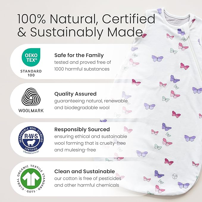 Woolino Merino Wool and Organic Cotton Baby Sleep Bag - 4 Season Classic Sleep Sack - Two-Way Zipper Sleeping Bag for Toddler - 18-36 Months - Panda