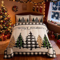 Manfei Merry Christmas Kids Comforter Set Twin Size,Leopard Plaids Pines Trees Bedding,Girls Boys Adults Bedroom/Xmas Cabin Decor,Geometric Grids Retro Down Comforter,Rustic Duvet Insert,1 Pillowcase