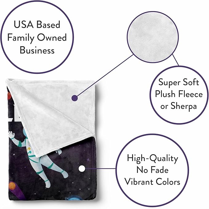 Personalized Kids Astronaut Blanket | Cozy Space Themed Throw | Custom Baby Blanket | Soft Warm Sherpa - 50x60