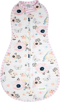 Woombie Original Baby Swaddling Blanket - Self-Soothing, Cotton Baby Swaddle with Zipper - Wearable Newborn Blanket, Birdie Front/Stripes Back, 5-13 lbs