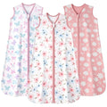 Baby Sleep Sack 12-18 months, 100% Cotton Sleeping Sack for Toddler, 3 Pack Baby Wearable Blanket, 0.5 Tog Lightweight Double Zipper Sleep Bag Large Pink Butterfly Flower