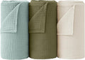 Bearmoss Muslin Swaddle Blankets, 40 x 38 inches Baby Swaddle for Boys and Girls, Soft Baby Blanket, 3 Pack Breathable Nursery Receiving Blankets (Grey Green)