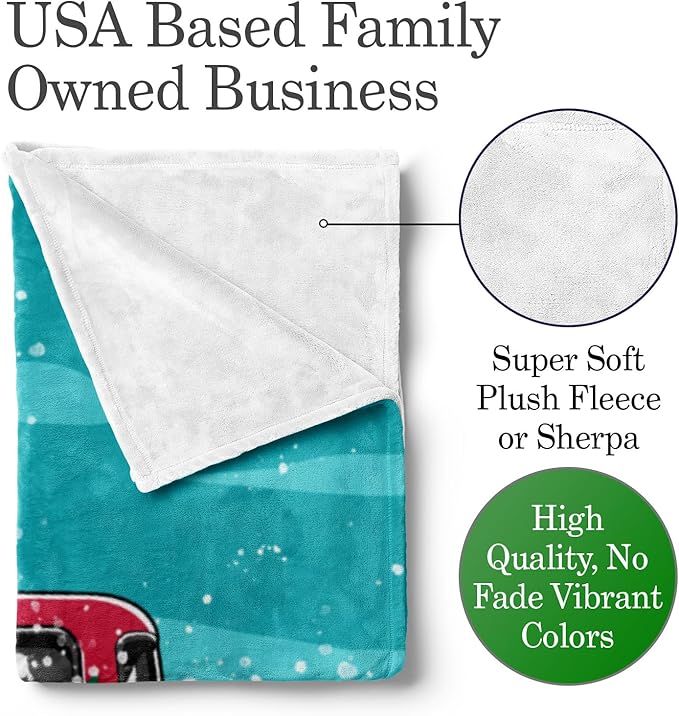 Christmas Blanket, Vintage Red Truck and Tree - Ships Next Day, Printed in USA - Warm Fleece or Sherpa Sofa Throw, Cute Holiday Décor - Customizable Throws (Sherpa 50x60)