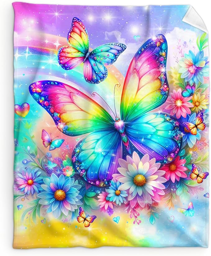 Girls Butterfly Blanket Gift, Throw for Kids Teens Adults 50x60 Inches Soft Warm Throw Blankets for Sofa Couch Bed Travel Aesthetics Decor Stuff