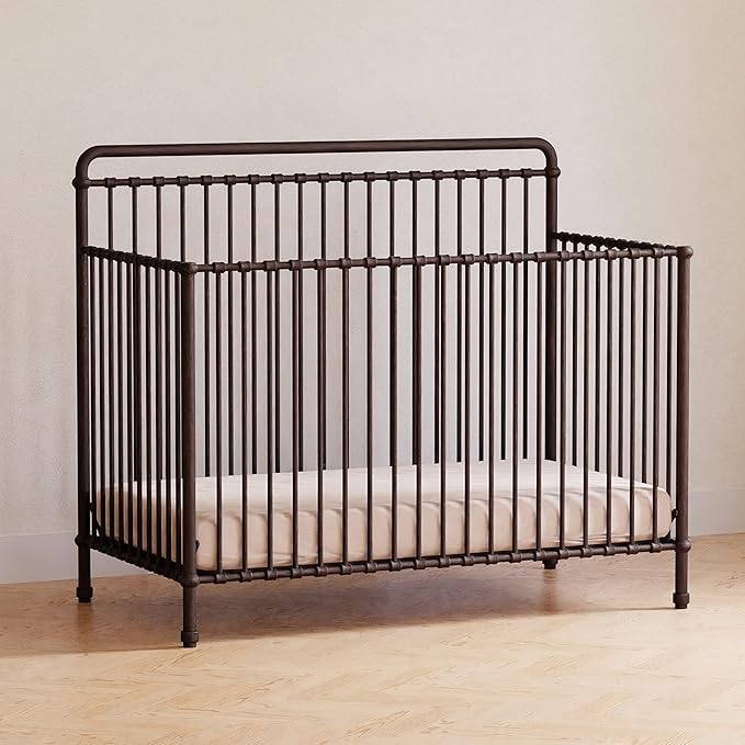 Namesake Winston 4-in-1 Metal Baby Crib Convertible to Toddler Bed & Daybed & Full-Size Bed - GREENGUARD Gold Certified - 4 Adjustable Mattress Heights - Conversion Kit Sold Separately - Vintage Iron
