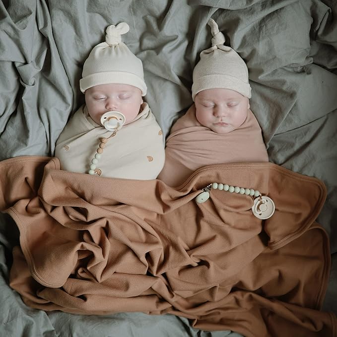 mushie Stretchy Baby Swaddle Blanket | Extra Soft & Snug Fit | 47"x47" (Tradewinds)