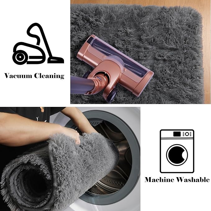 ONASAR Grey Area Rugs for Bedroom Living Room, Fluffy Fuzzy Shag Shaggy 4x6 Bedside Rug, Gray Washable Soft Plush Indoor Floor Carpet for Nursery Kids Girls Boys Teen Dorm Home Office Decor Aesthetic