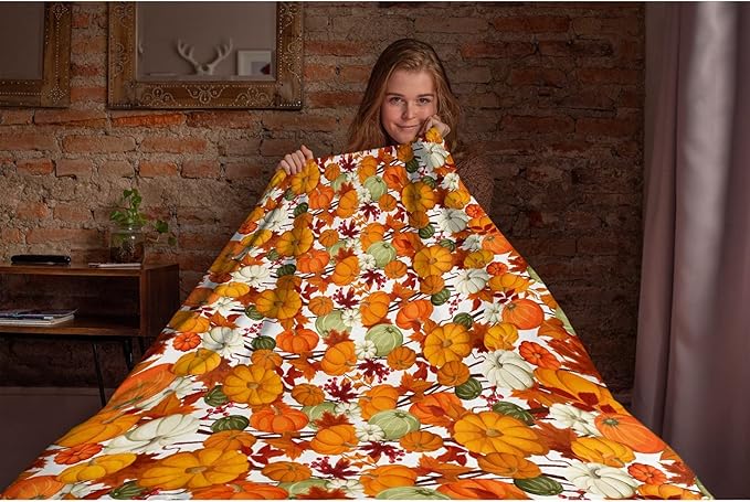 Thuswarm Autumn Harvest Pumpkins Print Flannel Blanket for Autumn Winter Gifts Warm Cozy Soft Funny Print Throw for Bed Couch Sofa 80”×60” Large for Adult
