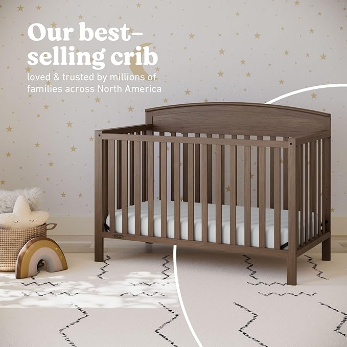 Graco Benton 5-in-1 Convertible Crib (Hazelnut) – GREENGUARD Gold Certified, Converts from Baby Crib to Toddler Bed, Daybed and Full-Size Bed, Fits Standard Full-Size Mattress
