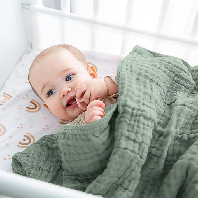Comfy Cubs Muslin Baby Blanket - Soft, Lightweight, 6-Layer Cotton Swaddle Blankets for Newborns, Infants & Toddlers - 40" x 40" Large, Breathable & Versatile for Sleeping & Tummy Time - Fern
