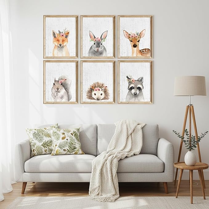 DREAM BIG PRINTABLES Woodland Animals Nursery Wall Art Prints (Set of 6) - Unframed 8x10s - Farmhouse Boho Art - Great - Unisex for Boys and Girls - Kids Bedroom Decor