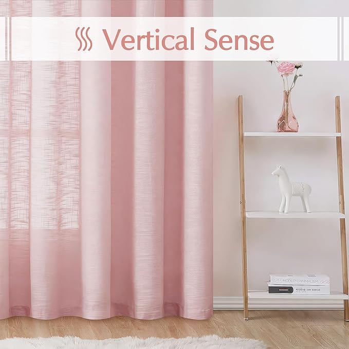 FMFUNCTEX Linen Textured Semi Sheer Pink Curtains for Bedroom Living Room, Blush Pink Curtain Panels 84 Inches Long Sheer Window Drapes Farmhouse Light Filtering 2 Panels Rod Pocket