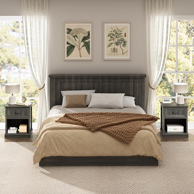 CARPETNAL Farmhouse Dresser and Nightstand Sets for Bedroom, 3 Pcs Bedroom Set, 8 Drawer Dresser & Nightstand Set of 2, Modern Wood Chest of Drawers for Bedroom, Living Room, Entryway, Grey