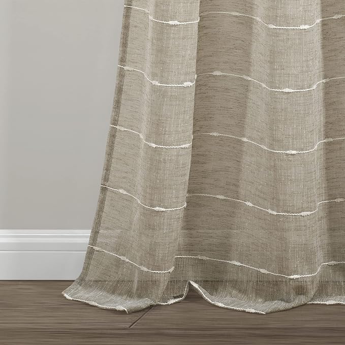 Lush Decor Farmhouse Textured Grommet Sheer Window Curtain Panel Pair, 38"W x 95"L, Neutral