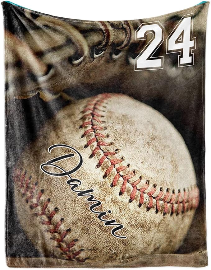 Personalized Baseball Blanket for Baby Boys and Girls - Soft and Fluffy Sport Blanket for Toddlers and Kids - Custom Name and Number Gift for Newborn(60"x80")