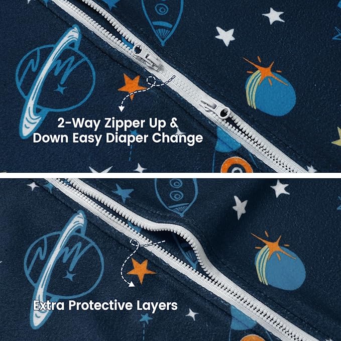 david's kids 3 Pack Warm Micro Fleece Baby Sleep Sack 18-24 Months, Soft Baby Wearable Blankets with 2-Way Zipper, Comfy Winter Sleeping Bags for Toddler Boys Girls Neutral, X-Large Size, Space