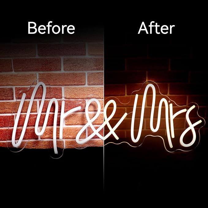 Mr & Mrs Neon Sign for Wall Decor Neon Lights for Teen Bedroom Decor Art Light Up Sign LED Neon Signs for All Party Reunion Decoration USB 21.7x10 Inch (warm white)