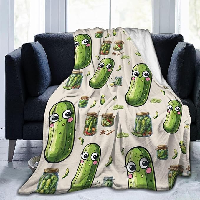 Pickle Fleece Blanket Funny Pickled Cucumber Throw Blankets for Girls Women Super Soft Warm Flannel Cartoon Food Throws Gifts for Kids Cozy Fuzzy Plush Stuffed Couch Bed Bedding Decor 80"x60"