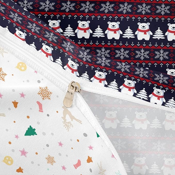 Christmas Bedding Set for Kids Boys Girls Polar Bear Christmas Tree Comforter Cover Set Exotic Ethnic Xmas Theme Duvet Cover Bedroom Decor Snowflake Bedspread Cover Toddler Bedding Collection 2Pcs
