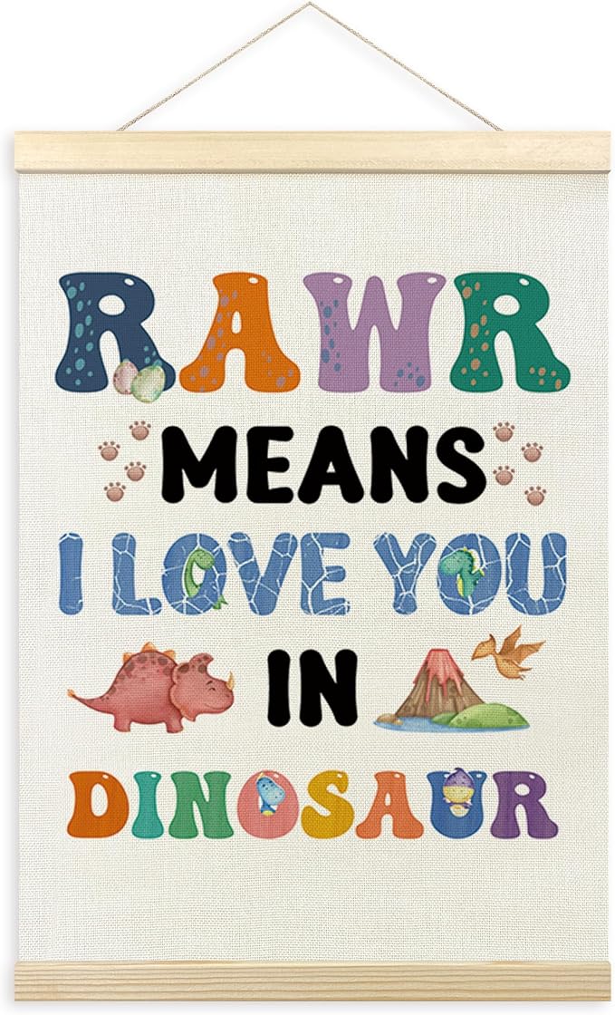 TLESKE Dinosaur Poster Hanger Frame for Boy Kids Room Bedroom Nursery Playroom, Raw Means I Love You Hanging Wall Art Decor Framed for Baby Boy, Dinosaur Wall Prints Picture Artwork Banner, 12x16