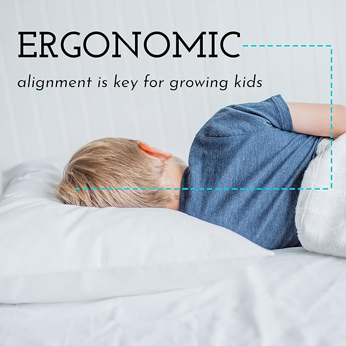 Little Sleepy Head Youth Pillow with Pillowcase 16x22, Soft Jumbo Toddler Pillow & Hypoallergenic Pillowcase - Best Kids Pillows for Sleeping, Perfect Kids Travel Pillow (White)