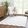 Hauteloom Atira Contemporary Checkered Fluffy Shag Area Rug - Modern Geometric Carpet Tiles for Living Room, Kids Room, Nursery - Plush Pile - Light Gray, Cream - 8'10" x 12'