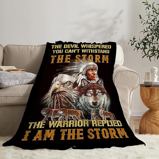 Native American Indian Wolf Eagle Throw Blanket for Men, Women, Kids - Soft, Warm, Cozy Fleece Blanket for Couch, Sofa, Bed - 50"x40"