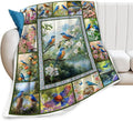 Blue Hummingbirds Blanket Moutain Flowers Bird Throw Blankets Gifts for Girls Boys Women Cozy Warm Soft Fuzzy Flannel Throw Plush Stuffed Animal Fleece Gifts for Kids Men Women for Sofa Bed 50" x40"