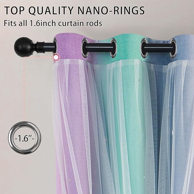 XiDi Purple Grey Curtains for Kids Bedroom Colorful Rainbow Design Cute Green Blackout Curtains for Girls Princess Room Decor Kitchen Cafe Window Grommet 2 Panels Set 54 inchs Long 34 Inches Wide